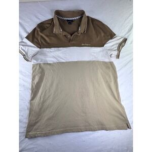 Ben Sherman Polo Shirt Mens Large Brown White Tan Excellent Colorblock Short Slv